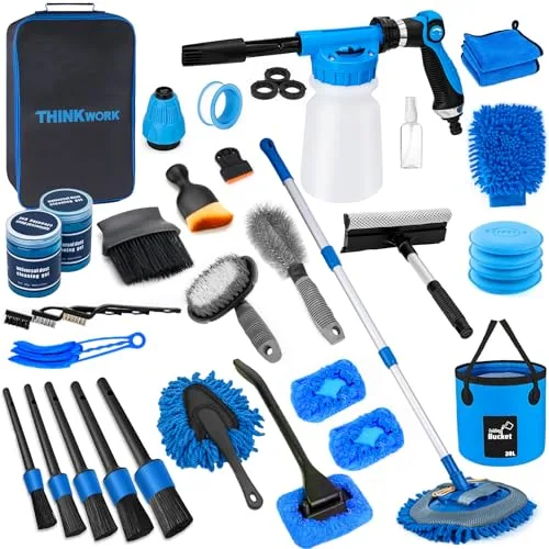 THINKWORK 33-Piece Car Wash Detailing Kit with Foam Gun & Folding Bucket