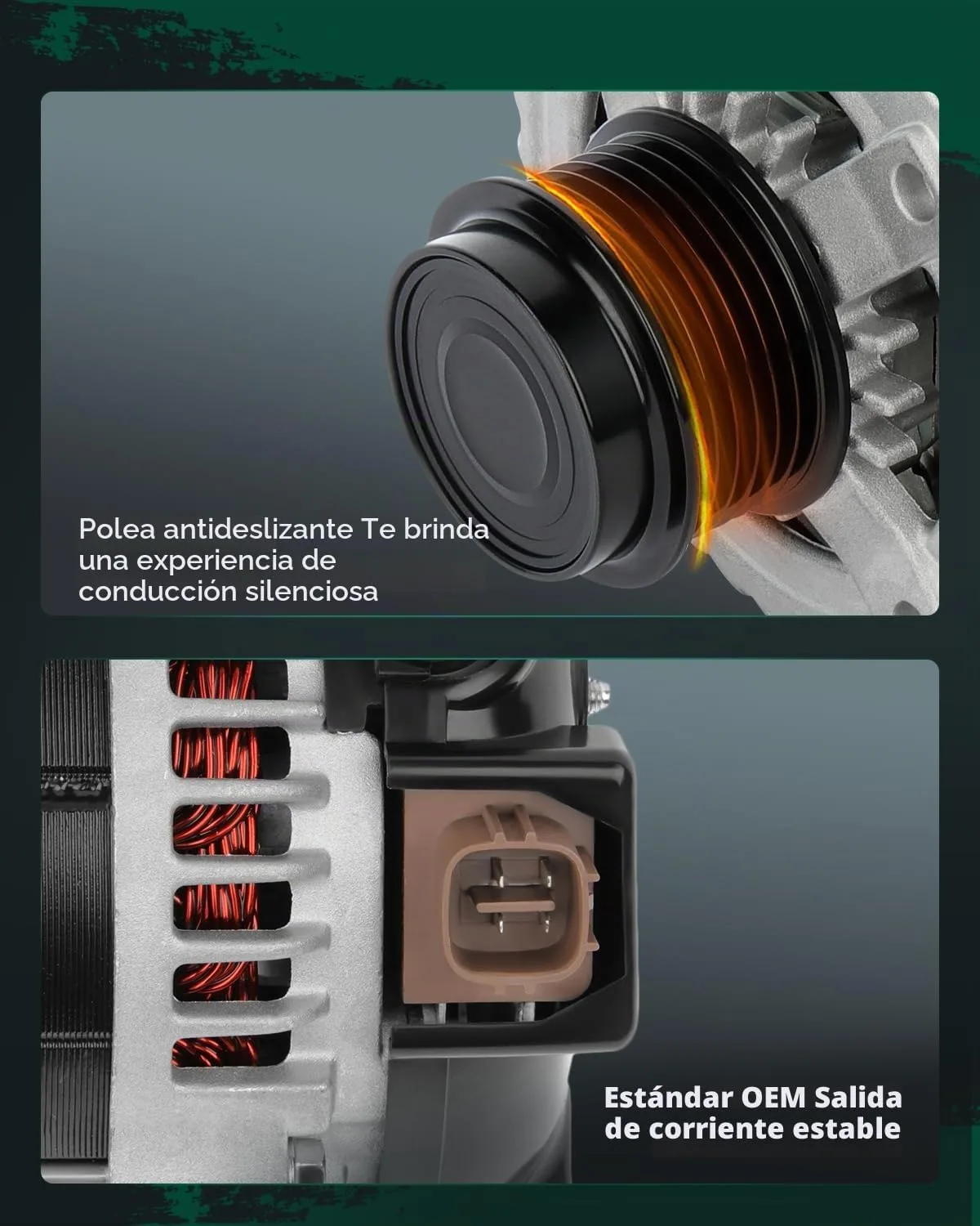Alternator shown at an angle highlighting the aluminum casing