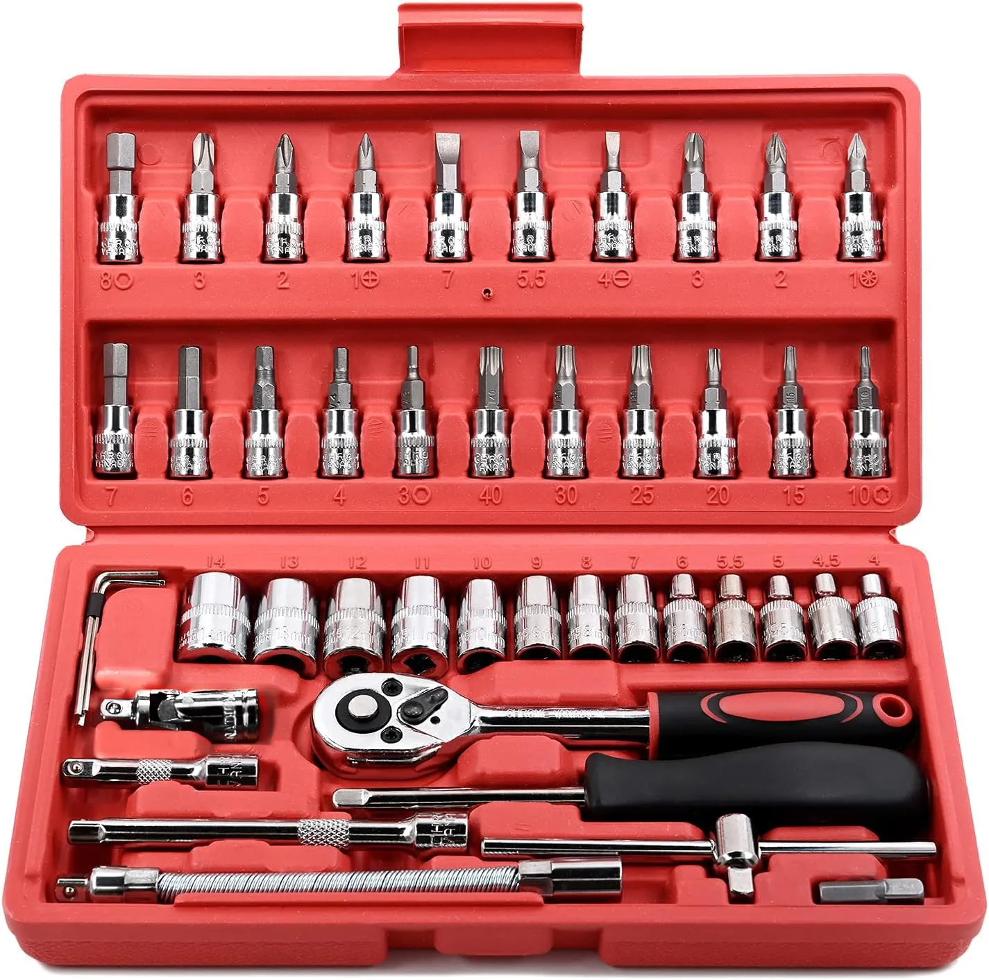 Egofine 46-Piece 1/4" Ratchet Socket Set with Extension Bar