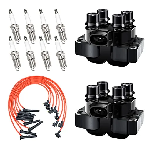 MAS 2-Pack Ignition Coil FD487 & 8 Iridium Spark Plug Set for Ford F-150, Expedition, Crown Victoria & Lincoln Town Car