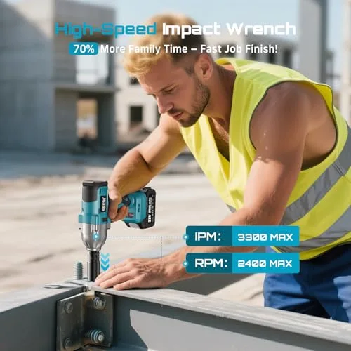Impact wrench in use on a wheel lug nut