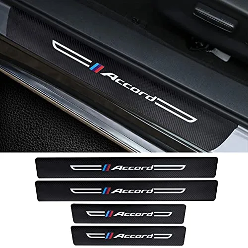Cotree Carbon Fiber Leather Door Sill Protectors for Honda Accord, Set of 4