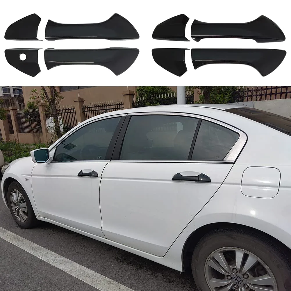 AOKIO Glossy Black Door Handle Covers for Honda Accord Sedan (2008-2012), No Smart-Key Cutout