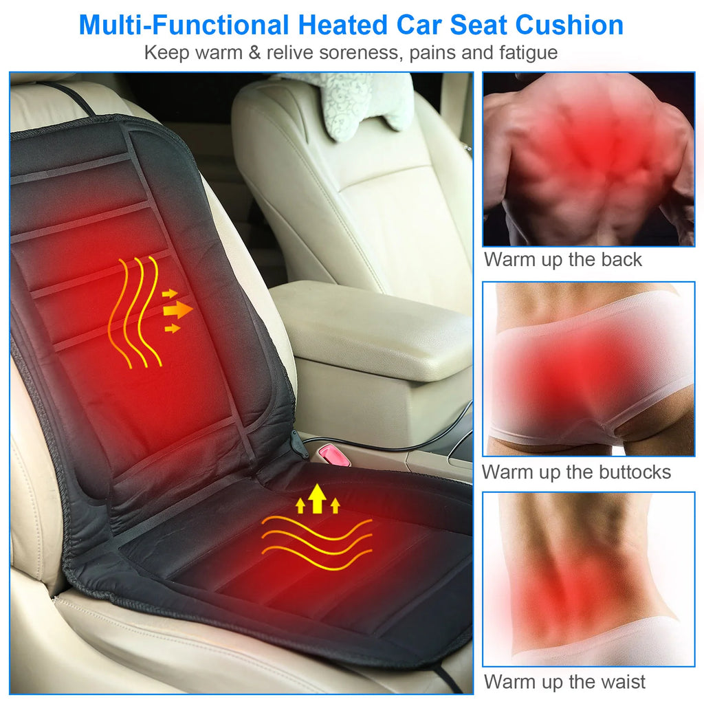 Cojín Calefactable para Asiento de Carro 12V – 2 Niveles de Calor y Apagado Automático