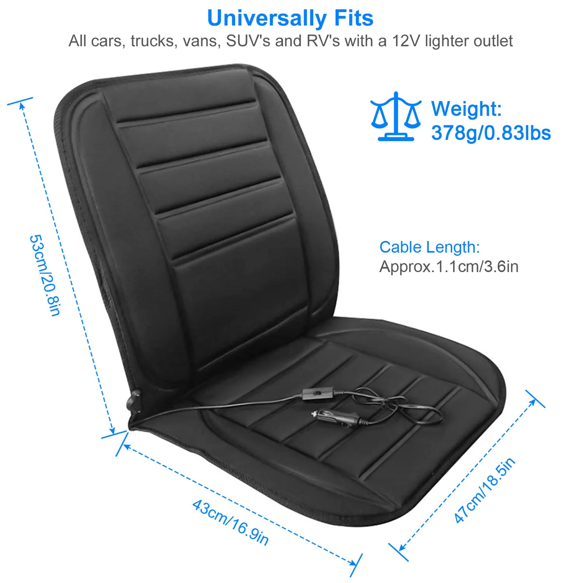 Cojín Calefactable para Asiento de Carro 12V – 2 Niveles de Calor y Apagado Automático