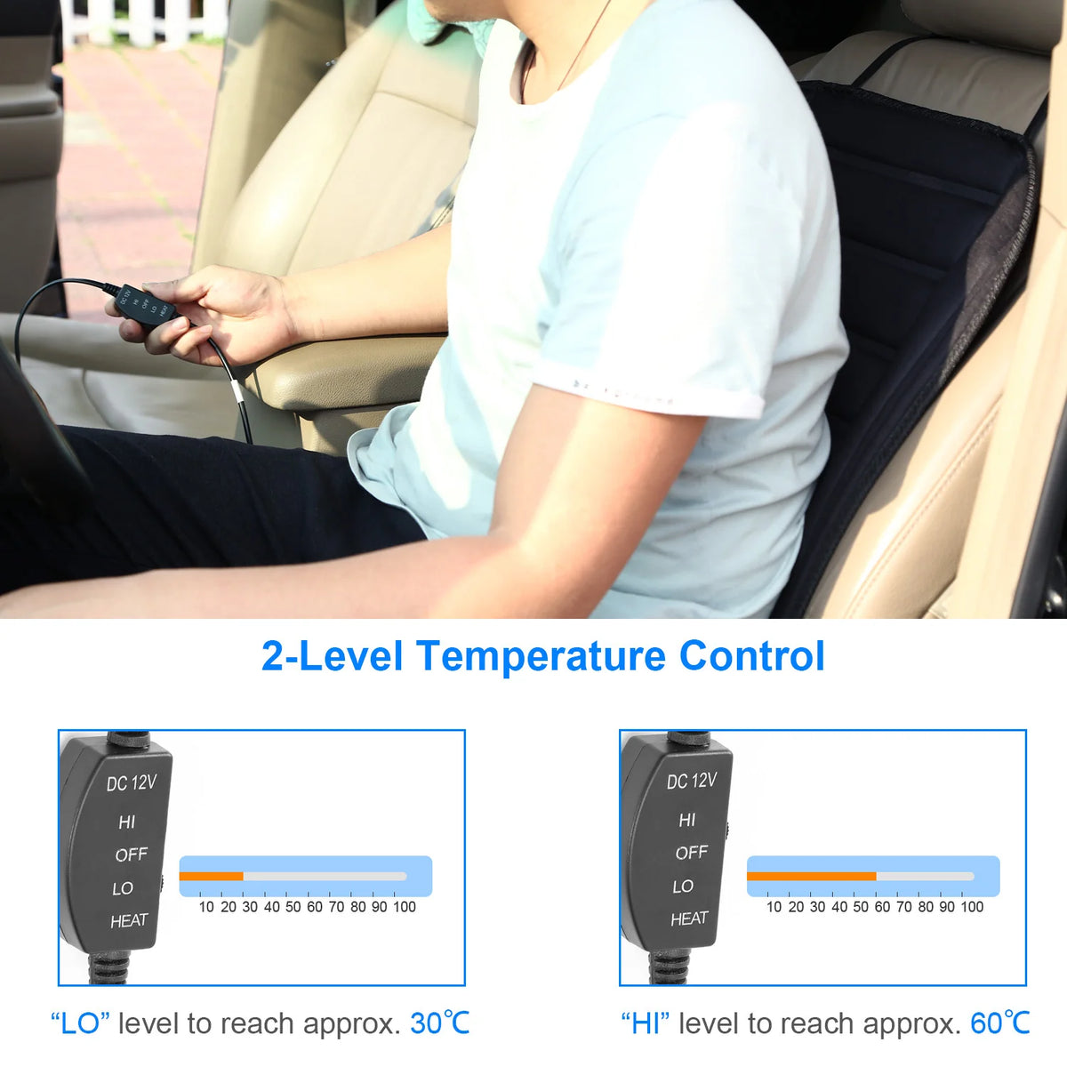 Cojín Calefactable para Asiento de Carro 12V – 2 Niveles de Calor y Apagado Automático